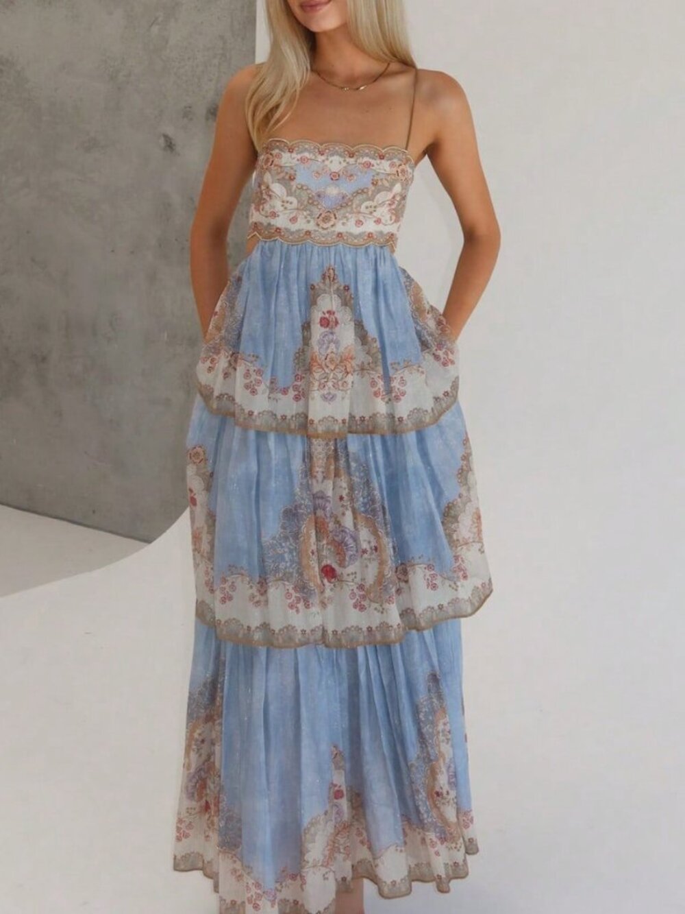 Flower Elegant Women's Sleeveless A-Line Cold Shoulder Maxi Dress